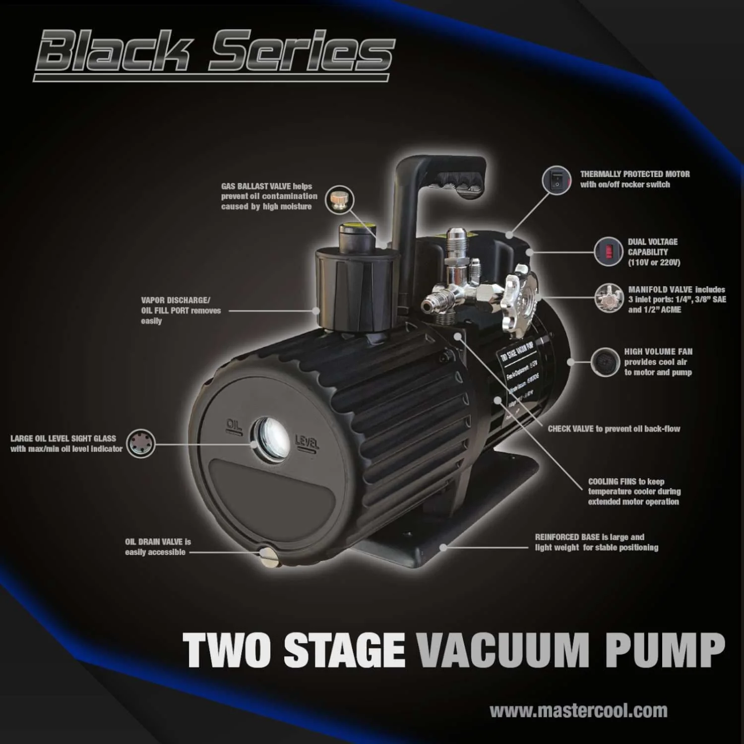 Mastercool Black Series 12 CFM Vacuum Pump Dual Voltage - Image 2