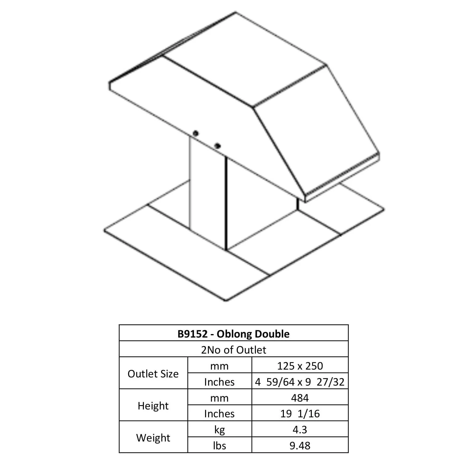 Swan Neck Oblong Double Outlet 125 x 250 B9152 - Image 2